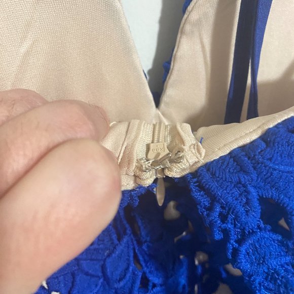 NWT J.O.A Los Angeles Romper Halter Neck Cobalt Blue Lace Size Small - Picture 12 of 16